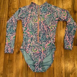 Lilly Pulitzer Randee Rashguard Swimsuit Lilac Rose We Mermaid It 6